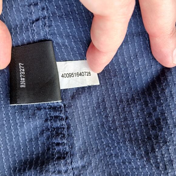 R&R Blue Cotton Button Up Shirt Mens XL long roll tab sleeves jacquard stripes - Picture 14 of 15